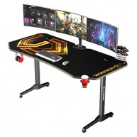 ULTRADESK Biurko dla gracza FRAG XXL GOLD, 160 x 75 cm, 75 cm, uchwyty na słuchawki i napoje, z podkładką XXL na cały pulpit