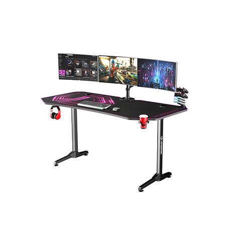 ULTRADESK Biurko dla gracza FRAG XXL PINK, 160 x 75 cm, 75 cm, uchwyty na słuchawki i napoje, z podkładką XXL na cały pulpit