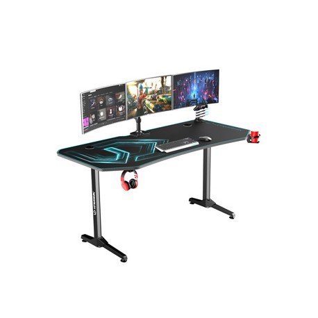 ULTRADESK Biurko dla gracza FRAG XXL BLUE, 160 x 75 cm, 75 cm, uchwyty na słuchawki i napoje, z podkładką XXL na cały pulpit