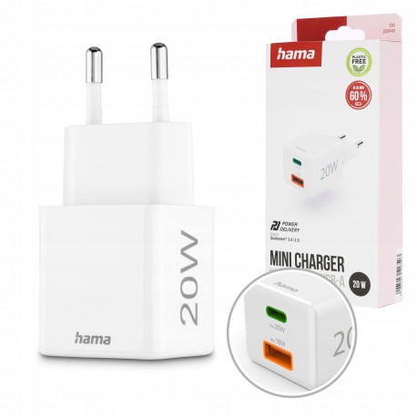 Ładowarka sieciowa Hama Mini 20W PD/QC USB-C USB-A